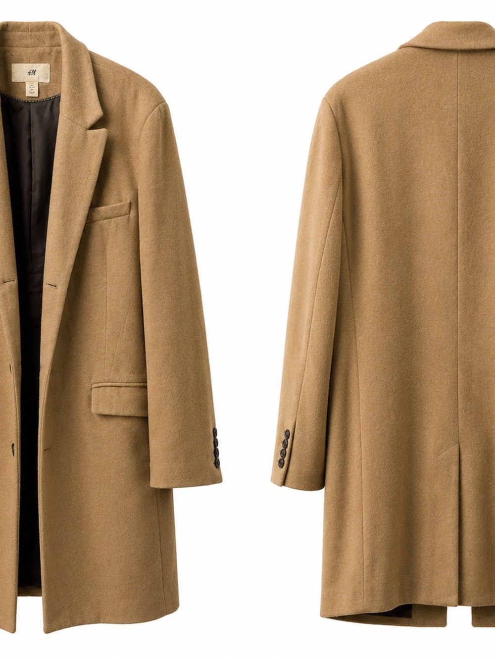 H&M Men's Camel Pea Coat in Tan